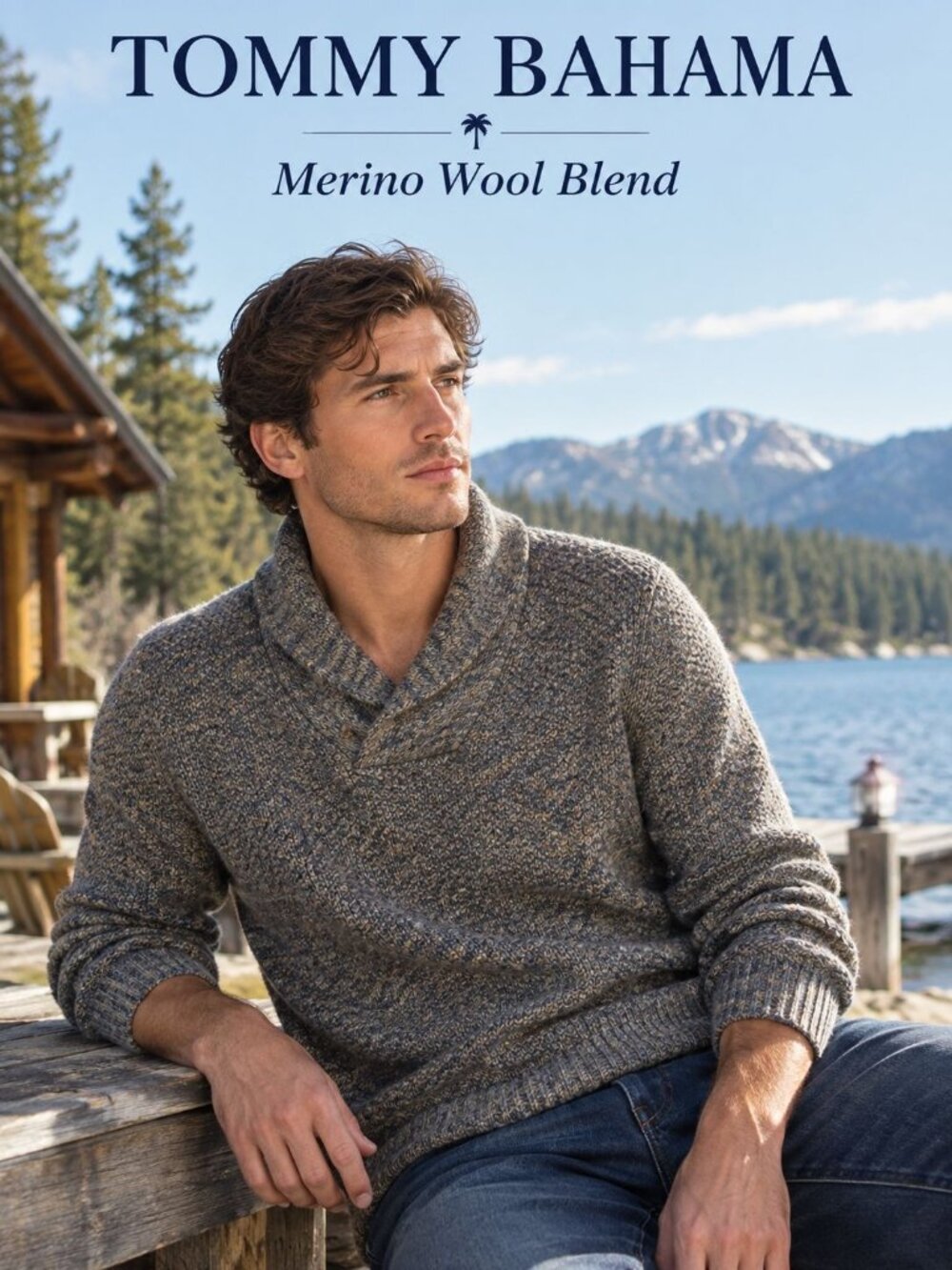 Tommy Bahama Sweater Men M Merino Wool Linen Alpaca Shawl Collar Marled Knit